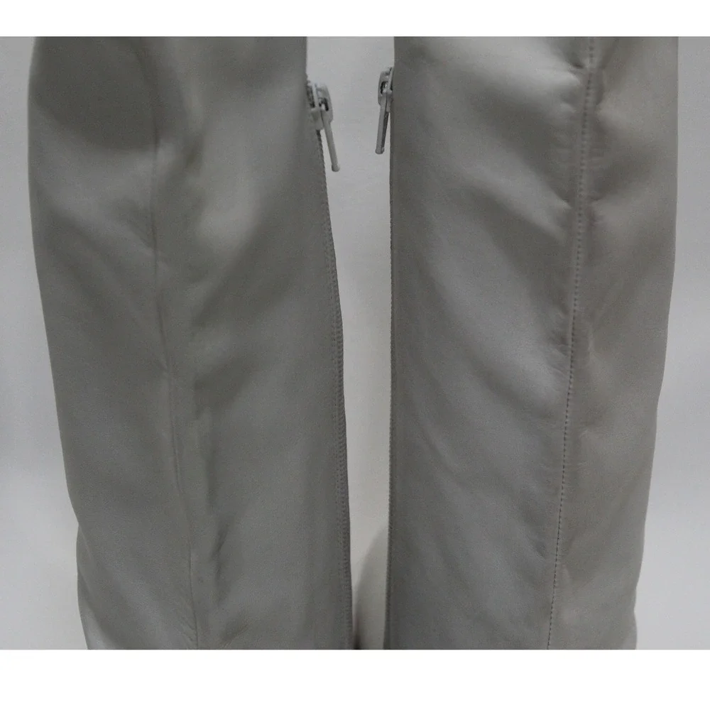 Vintage Foundry Co Women's Light Gray Leather Tall Fold Over Boots  8.5‎ VFL285